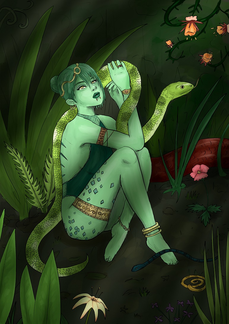 Schlangenfrau im dichten Dschungel