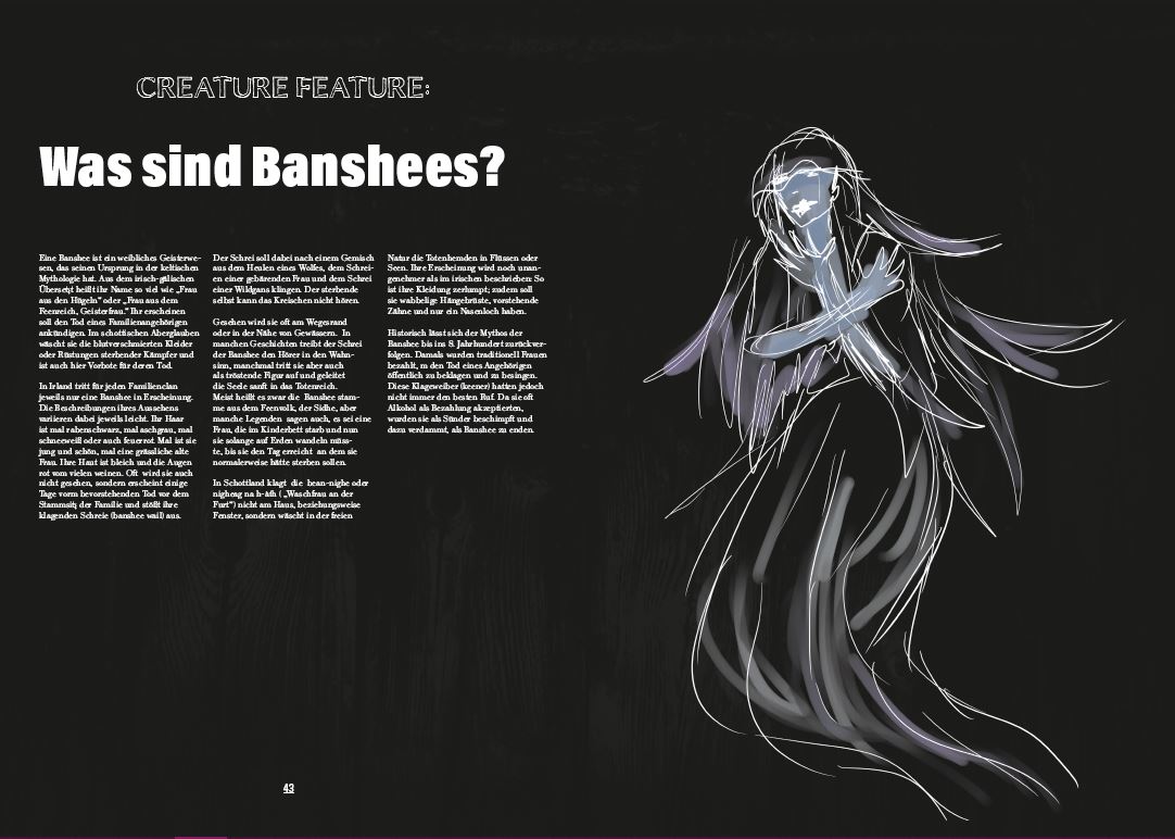 Seite aus Gothic Magazin mit Illustration eines Banshee